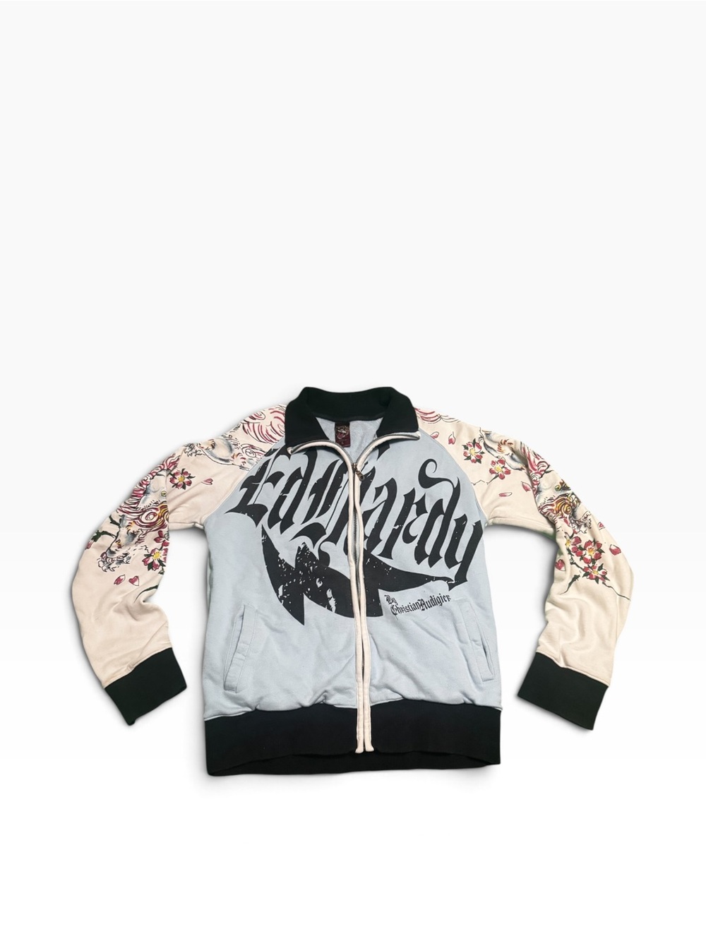Ed Hardy Light Blue & Cream Graphic Zip-Up mens Jacket
